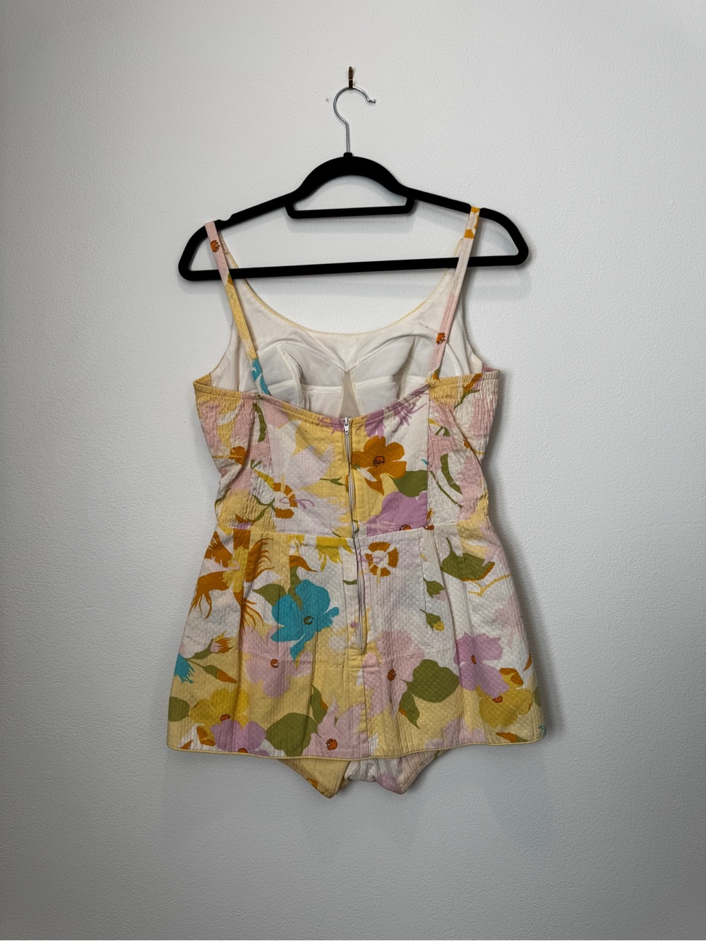 Vintage Floral Swimsuit in Pastel Yellow and Teal - Picture 2 of 2